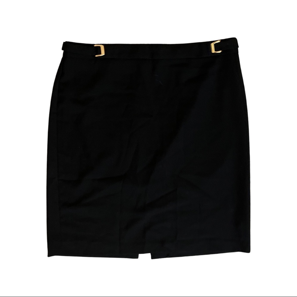 Black pencil skirt with gold belt detail